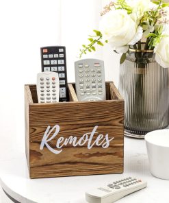 Weathered Gray Wood Sofa Snack Caddy, All-One Serving Crate Tray with 2 Cup  Holders and 3 Remote Control Slots